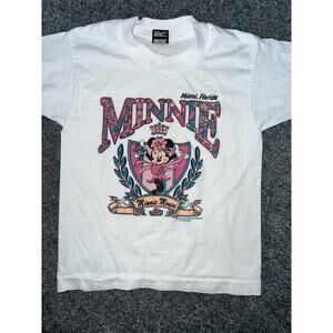 Vintage Disney Single Stich white and Pink floral Minnie Mouse girls T-Shirt 6-8